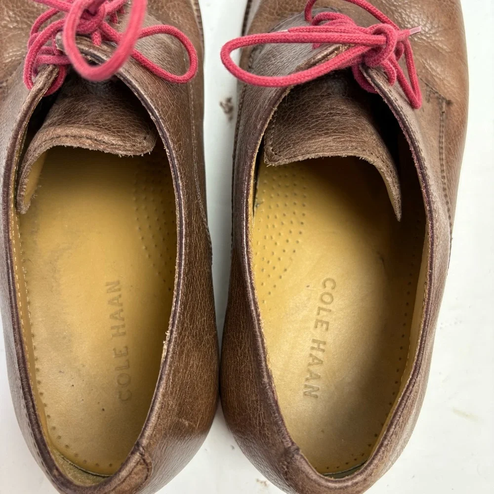 Cole Haan Williams Brown and Red Laces Derby Oxfords Distressed Leather 10.5 M